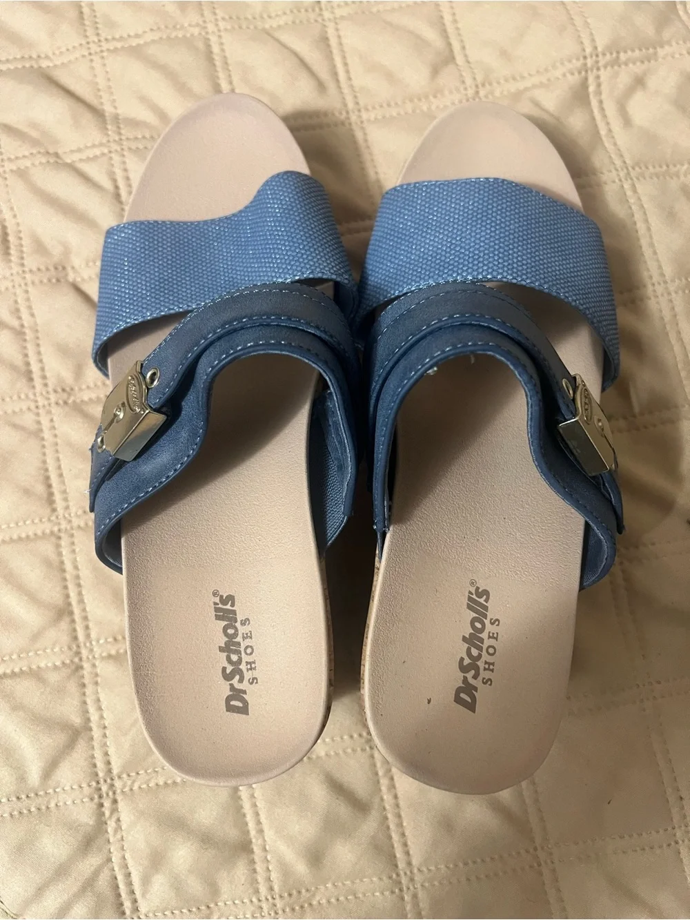 Dr. Scholl's Blue Cali Vibe Double-Strap Slide Wedges